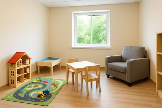 Samtalerom med to styrbart(PTZ)- og ett fast-kamera og to mikrofoner med opptager