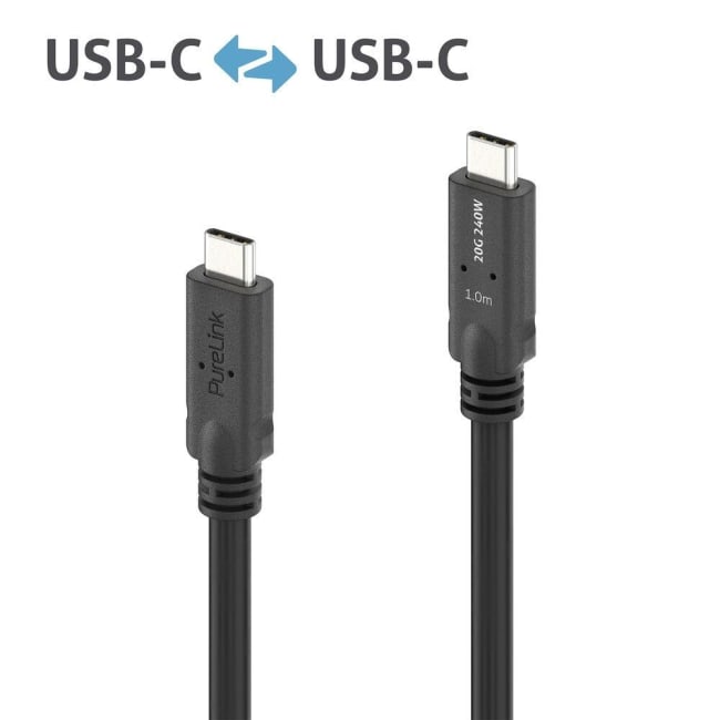 Purelink USB4 Coax X4 kabel 1m USB-C 240W 20Gbps Svart