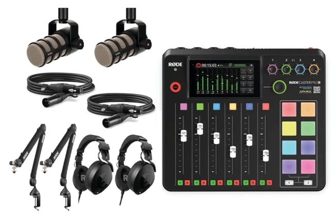 RØDE RODECASTER PRO II Bundle 2: 2 x Podmic, 2 x PSA1+, 2 x NTH100, 2 x XLR-kabler 2m