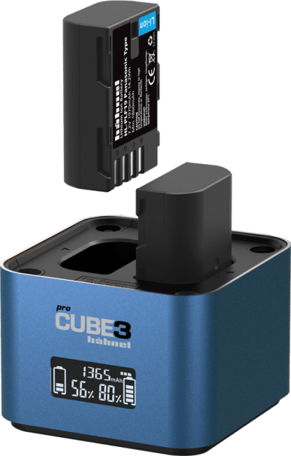 Hahnel Procube 3 - Dobbel batterilader for Panasonic DMW-BLC12 / BLF19 / BLJ31 / BLK22 og AA-batterier