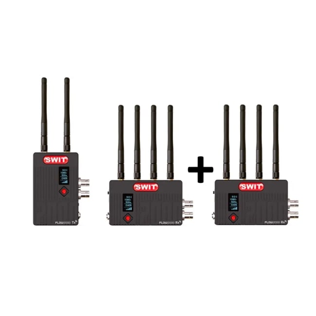 SWIT FLOW2000 Tx+2Rx Trådløs videolink 600m 1 sender og 2 mottakere 3GSDI og HDMI inn/ut