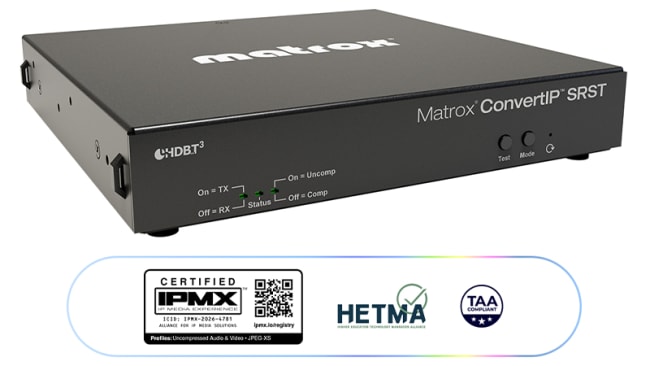 Matrox CIP-SRST2, ConvertIP Single HDBase-T 2110 og IPMX Transceiver 1x SFP28 1x RJ45