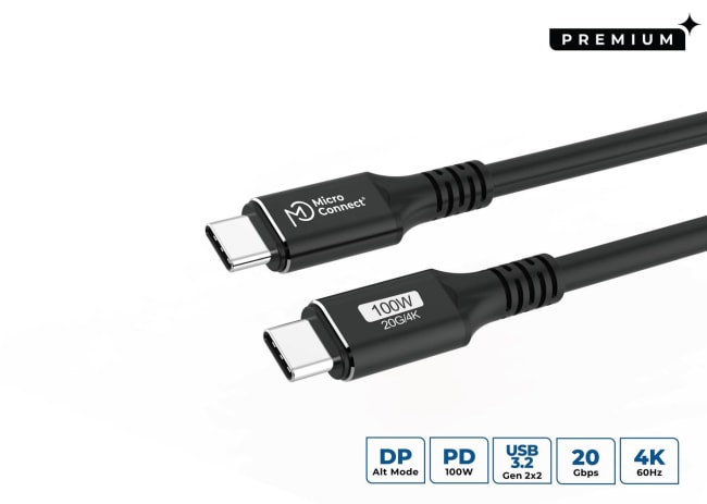 MicroConnect Premium kabel USB-C 3.2 Gen 2x2 cable 100W 20Gbps 8m