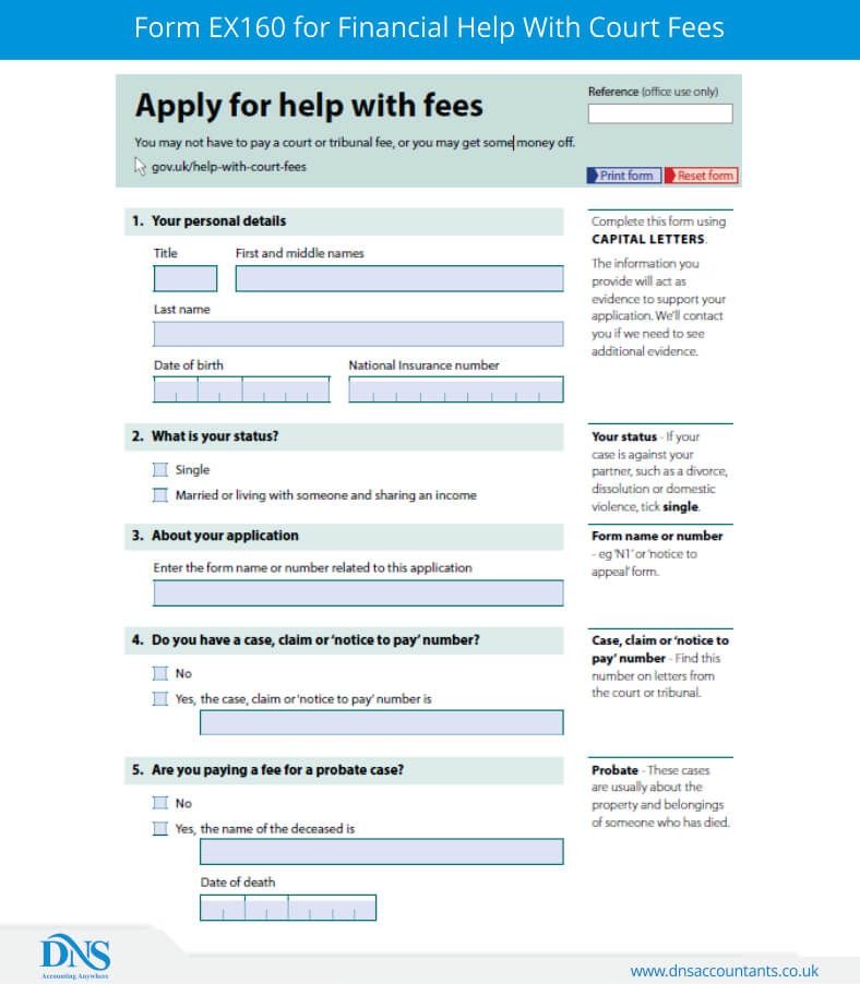 Form EX160 for Financial Help With Court Fees Form EX160 for Financial Help With Court Fees