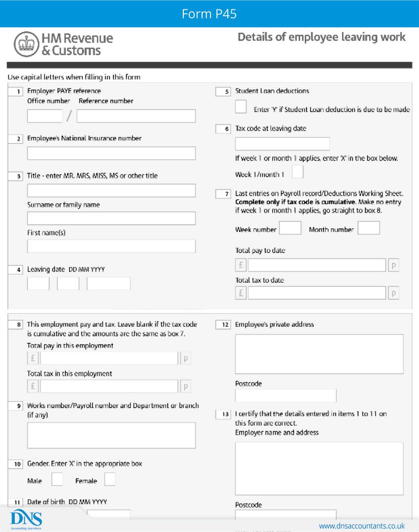 Download Form P45 For Employees DNS Accountants