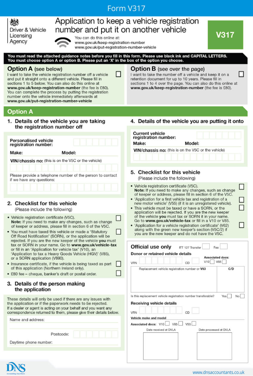 Download Form V317 For Retaining Vehicle Registration Number DNS 