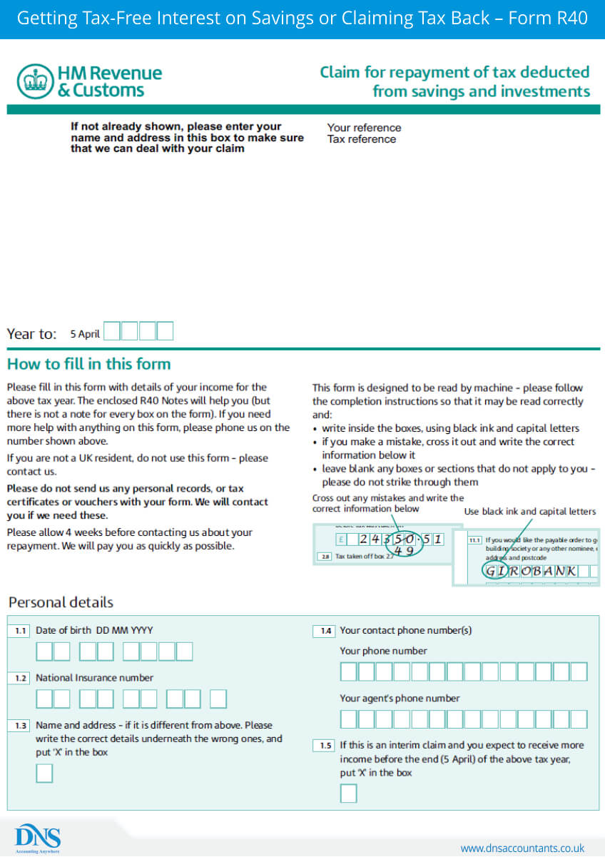 Getting Tax-Free Interest on Savings or Claiming Tax Back – Form R40