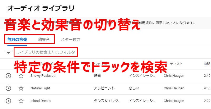 YouTubeオーディオ ライブラリの使い方