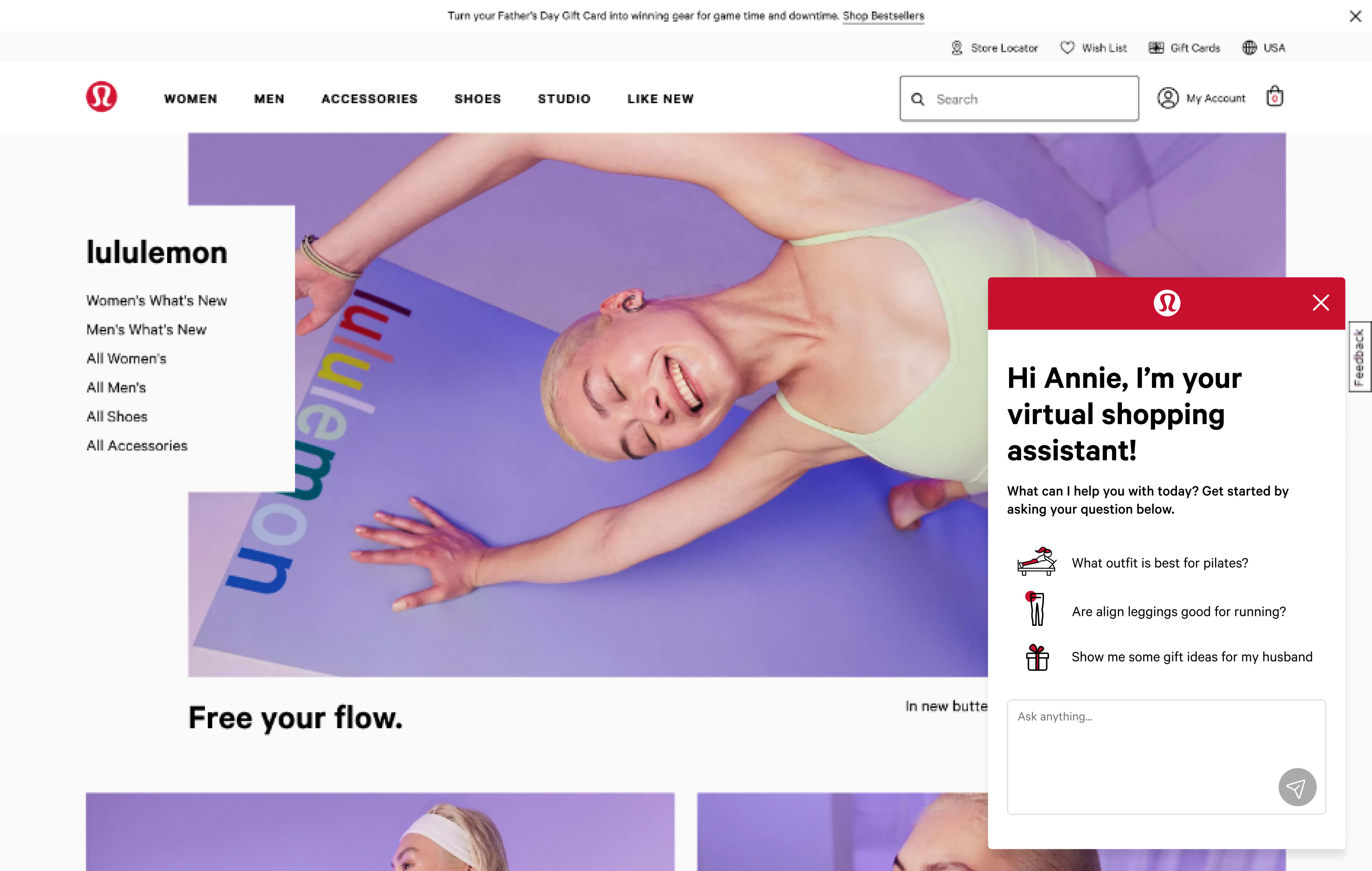 AI shopping assistant concept for lululemon