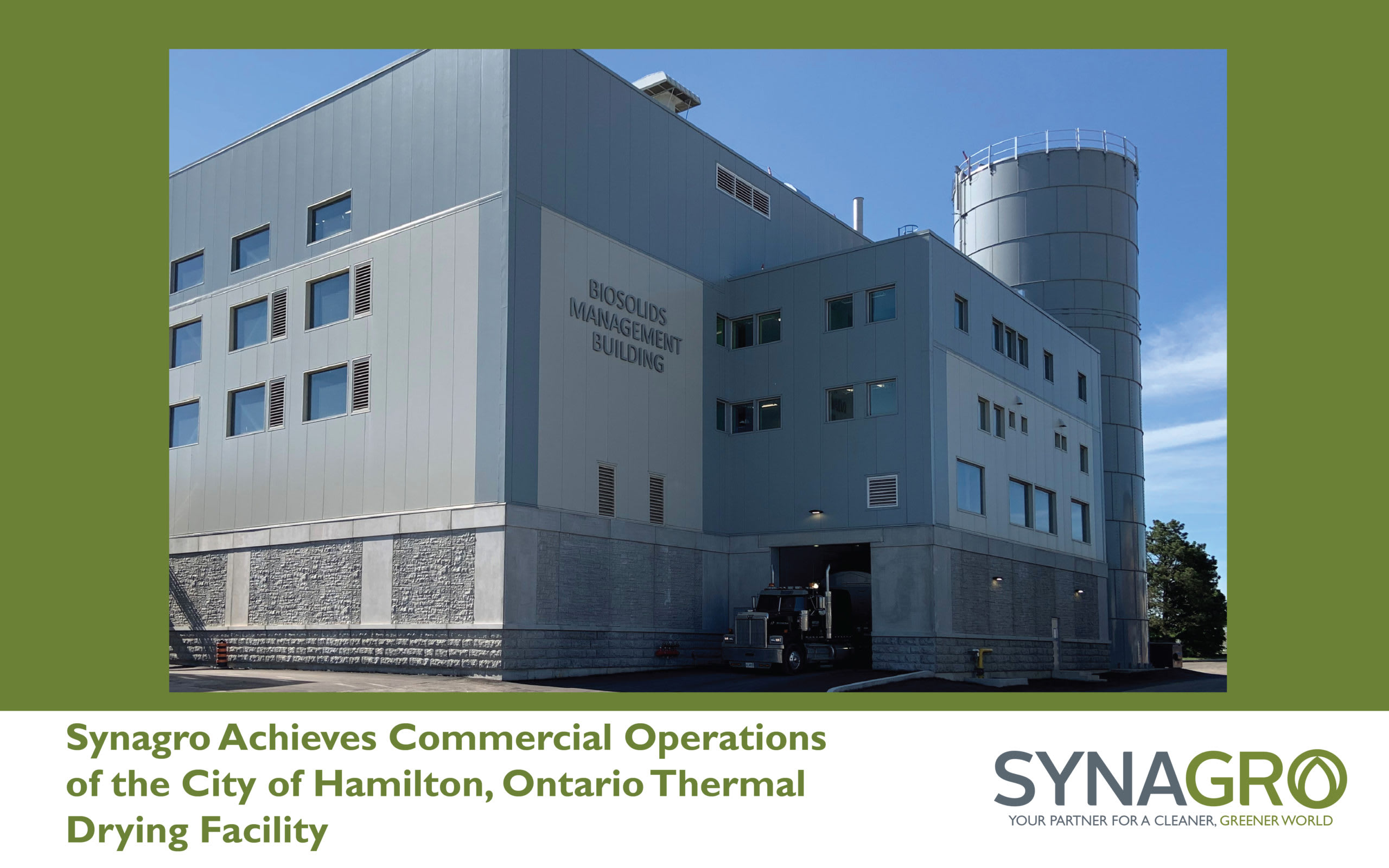 Synagro Achieves Commercial Operations of the City of Hamilton, Ontario Thermal Drying Facility | Synagro