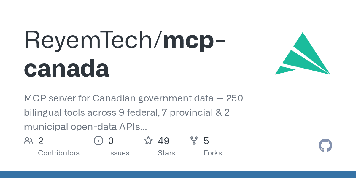 MCP server for Canadian government data — 250 bilingual tools across 9 federal, 7 provincial & 2 municipal open-data APIs (Bank of Canada, StatCan, weather, recalls, drugs, immigration, BC/Alberta/Saskatchewan/Manitoba/Quebec/Ontario + more) · GitHub