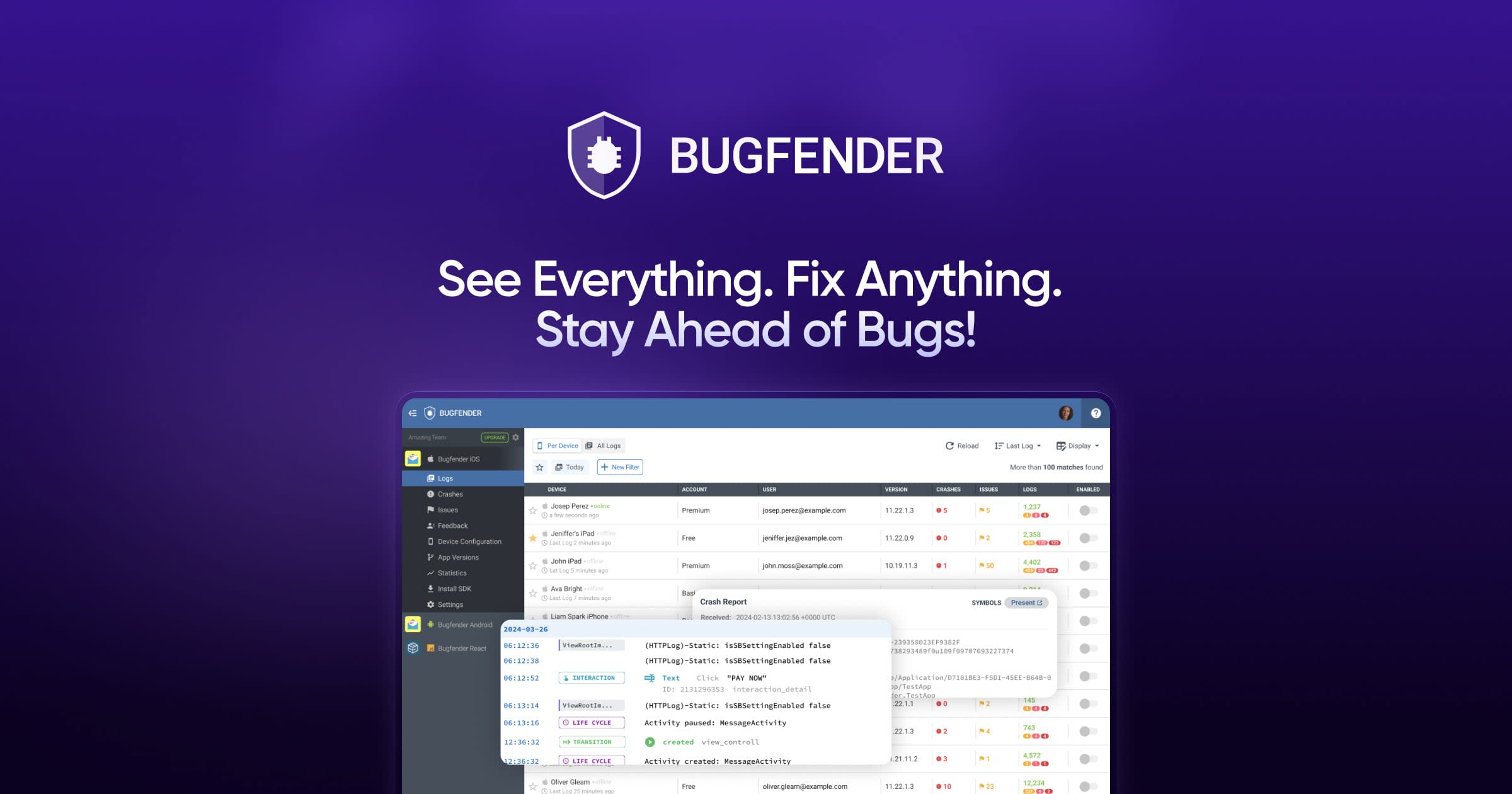 
		App Logging & Error Monitoring Tool | Bugfender	