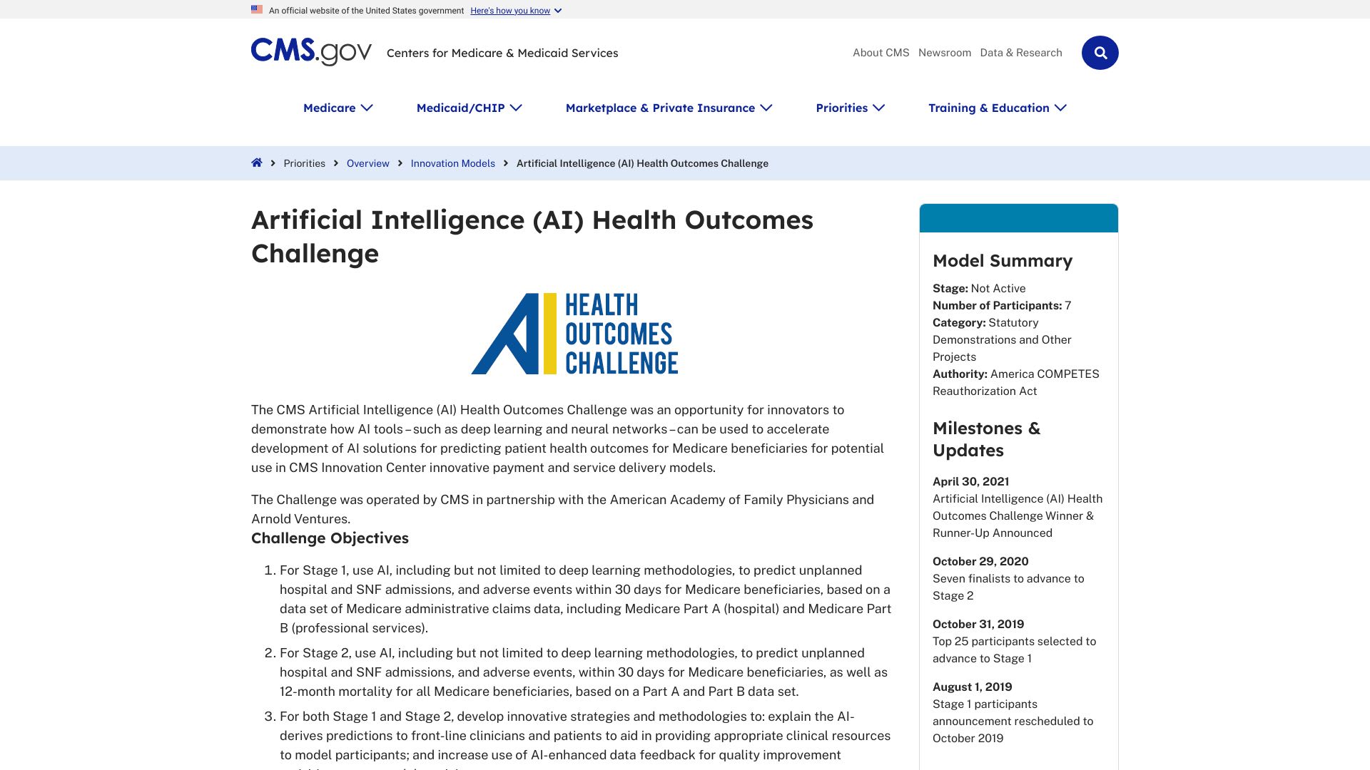 Finalist: Centers for Medicare & Medicaid Services (CMS) AI Challenge