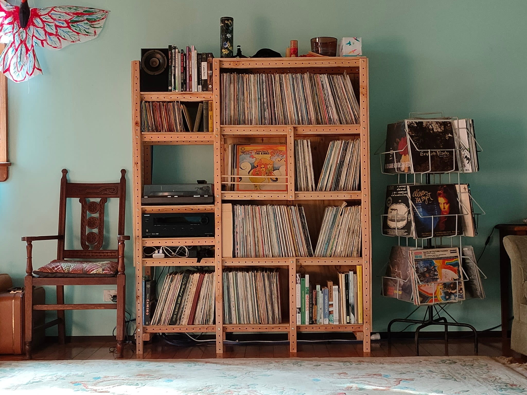 A record shelf made from Grid Beam.