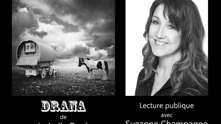 Affiche sur laquelle on voit à gauche une photo d'un cheval et d'une roulotte gitane et à droite une photo de Suzanne Champagne, l'actrice