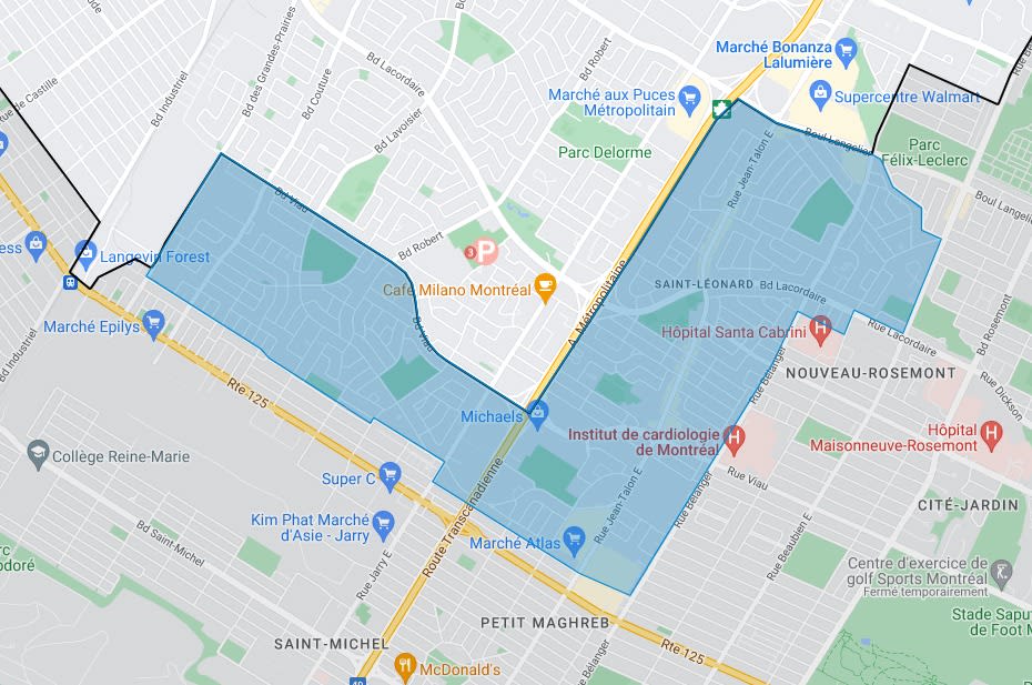 plan qui délimite la zone Flex de Saint-Léonard