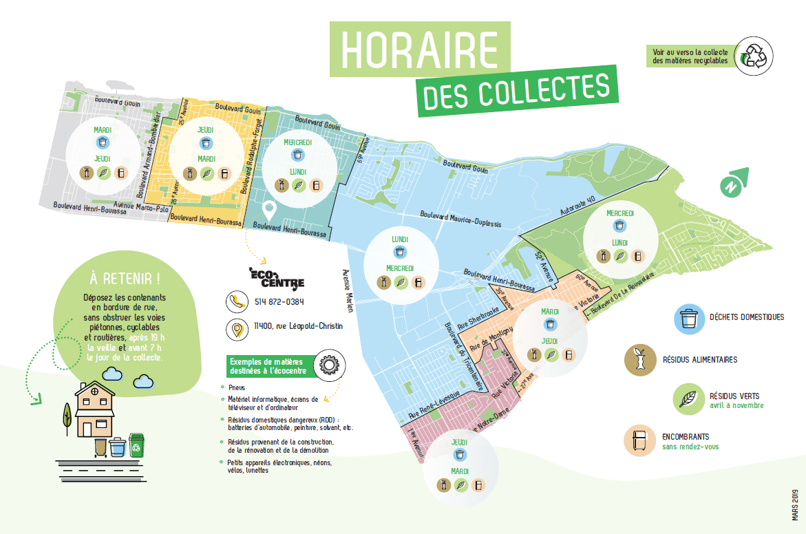 La carte des journées de collectes à l'arrondissement de RDP-PAT.