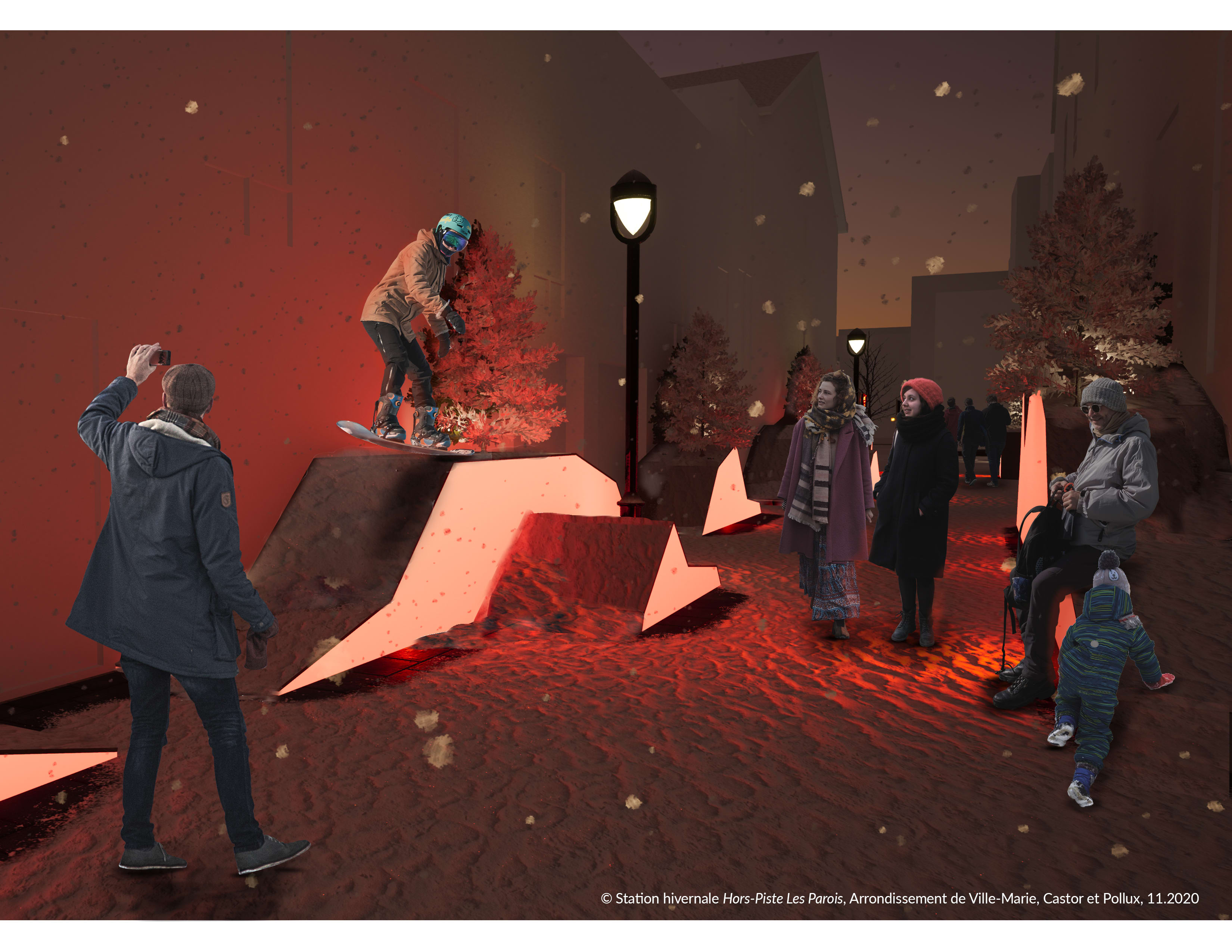 La station hivernale « Hors piste - Les parois » à la place Borduas