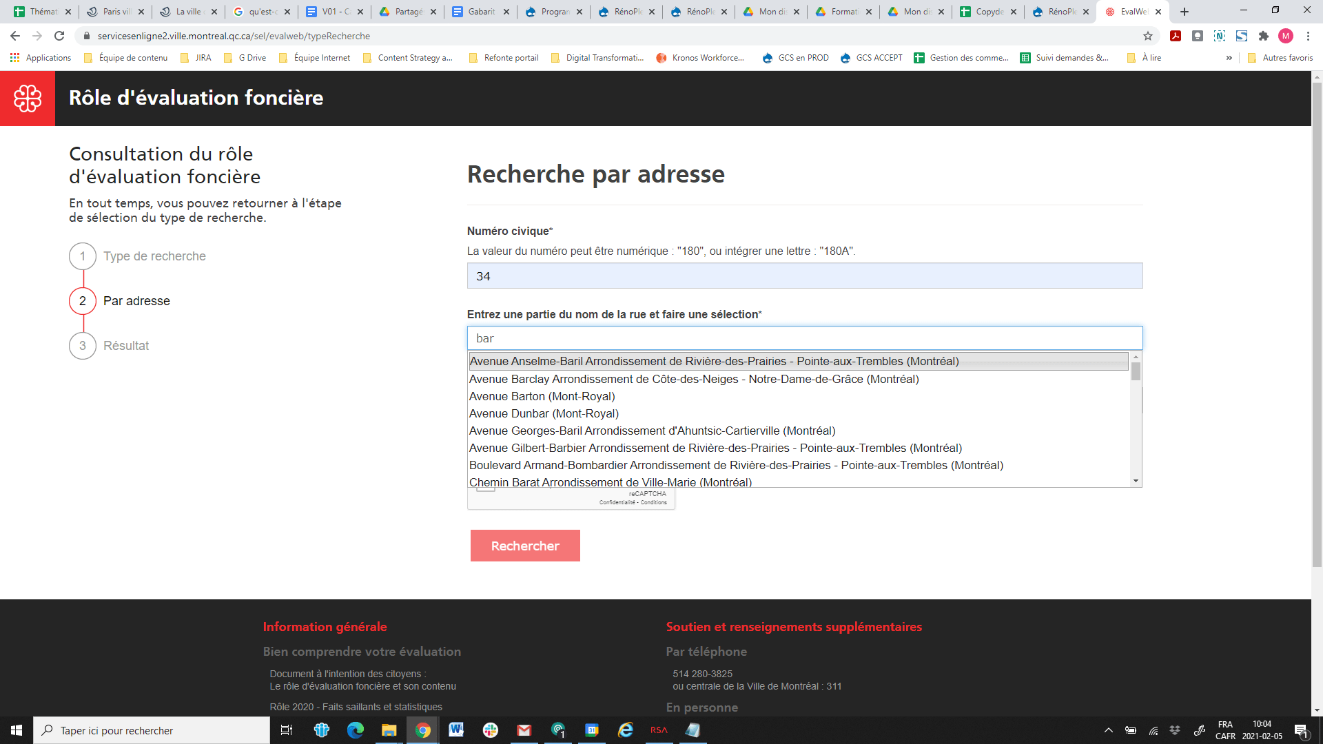 Écran du rôle d'évaluation foncière en ligne