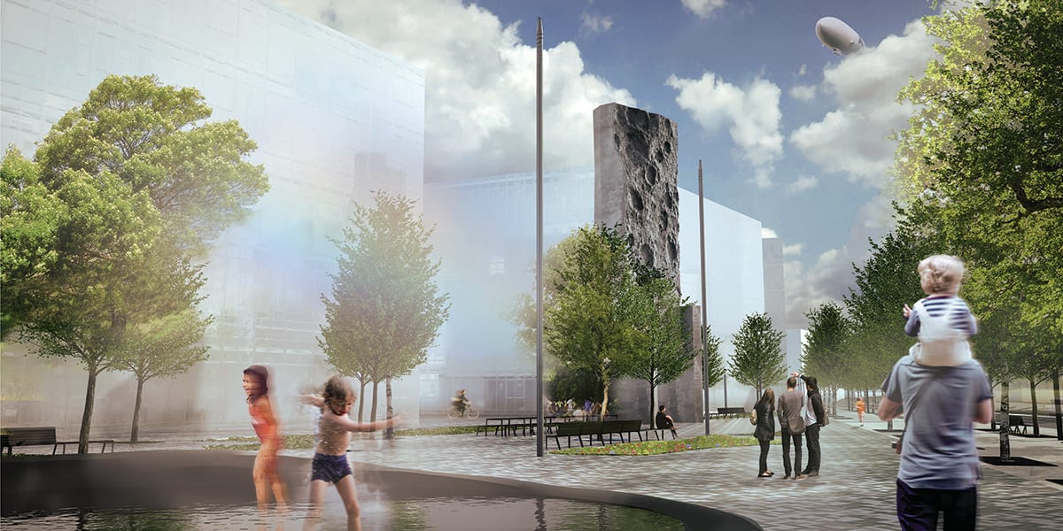 29 • 53 de Patrick Bernatchez Concept de l’œuvre d’art public de la place centrale du projet MIL Montréal