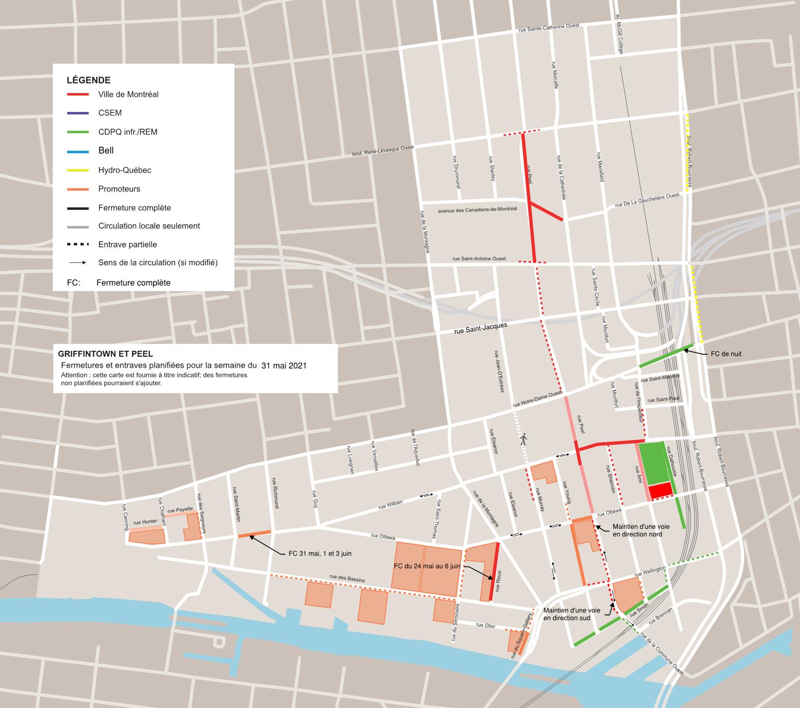 Carte des entraves - Semaine du 31 mai 2021