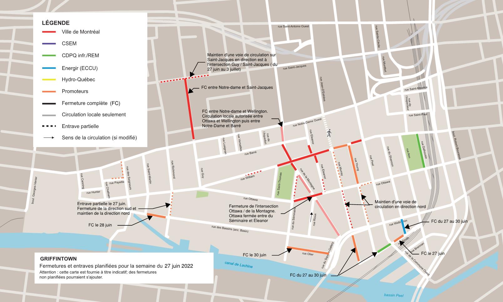 Carte des entraves, semaine du 27 juin 2022