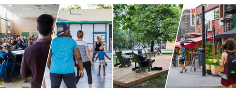 Mosaïque photos de gens à l'arrondissement