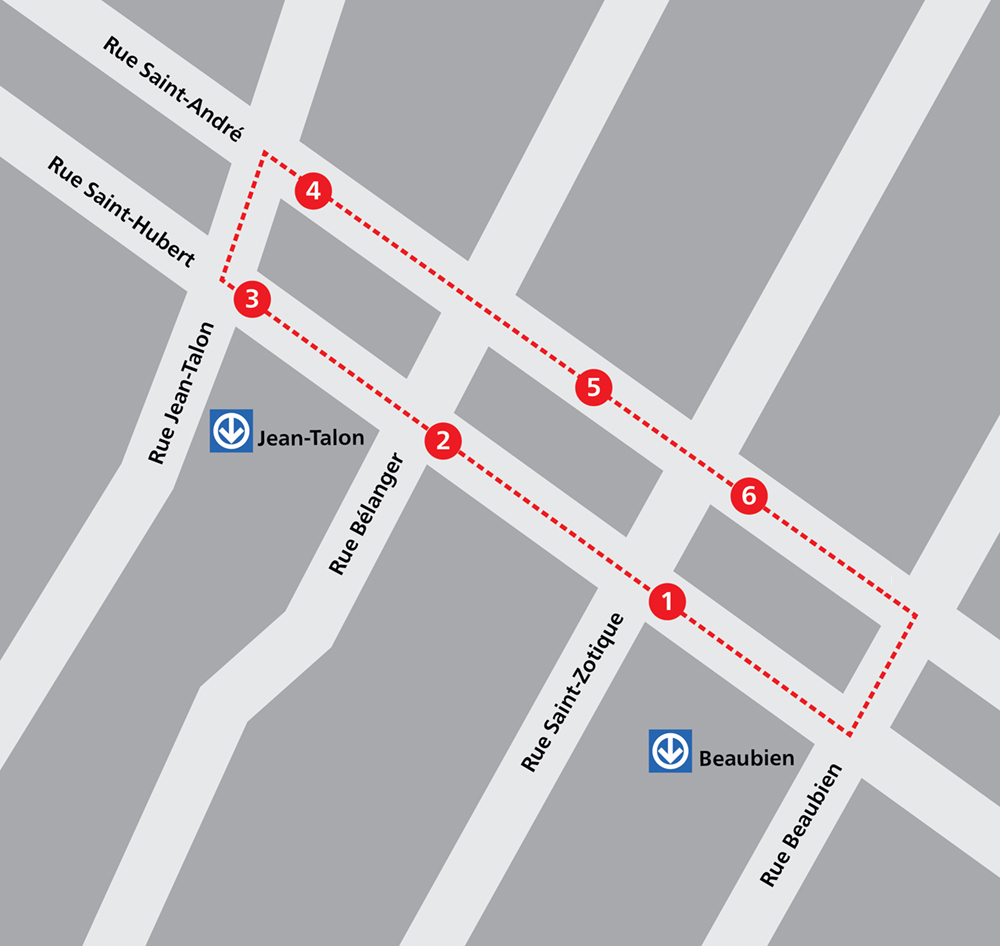 Quadrilatère : Rues Beaubien, Saint-Hubert, Jean-Talon, Saint-André