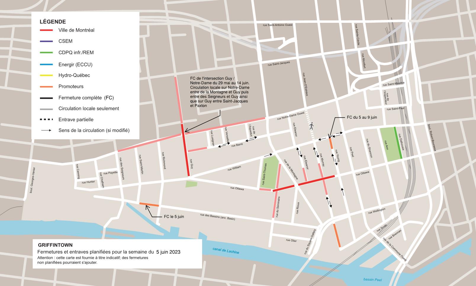 Carte des entraves, semaine du 5 juin 2023
