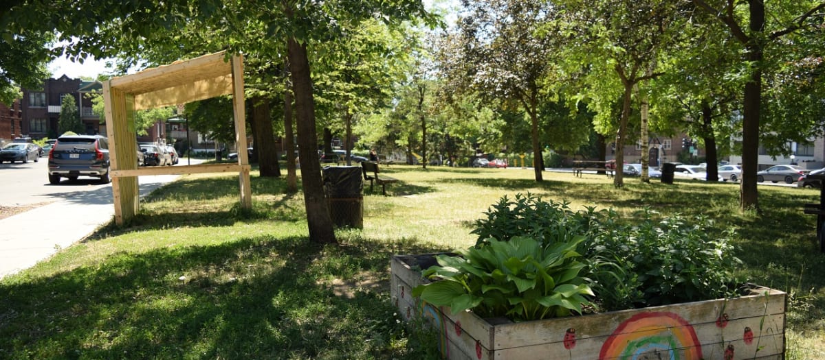 Petit jardin et arbres de la place Guillaume-Couture