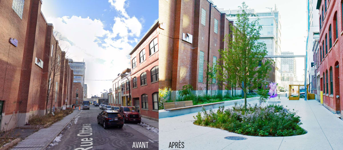 Avant et après les travaux de la place du Sable-Gris