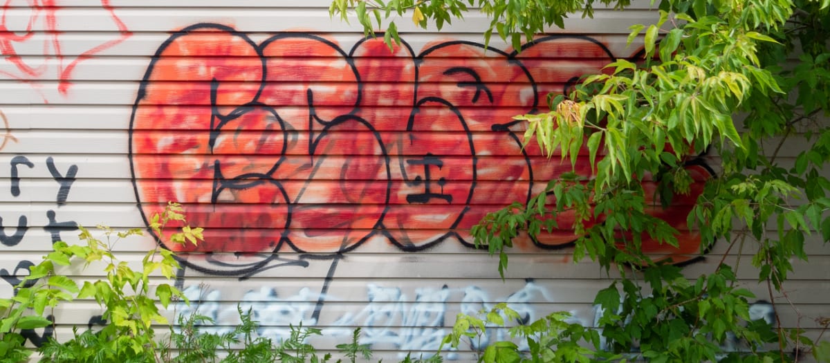 Graffiti sur le mur d'une propriété privée dans Rosemont–La Petite-Patrie