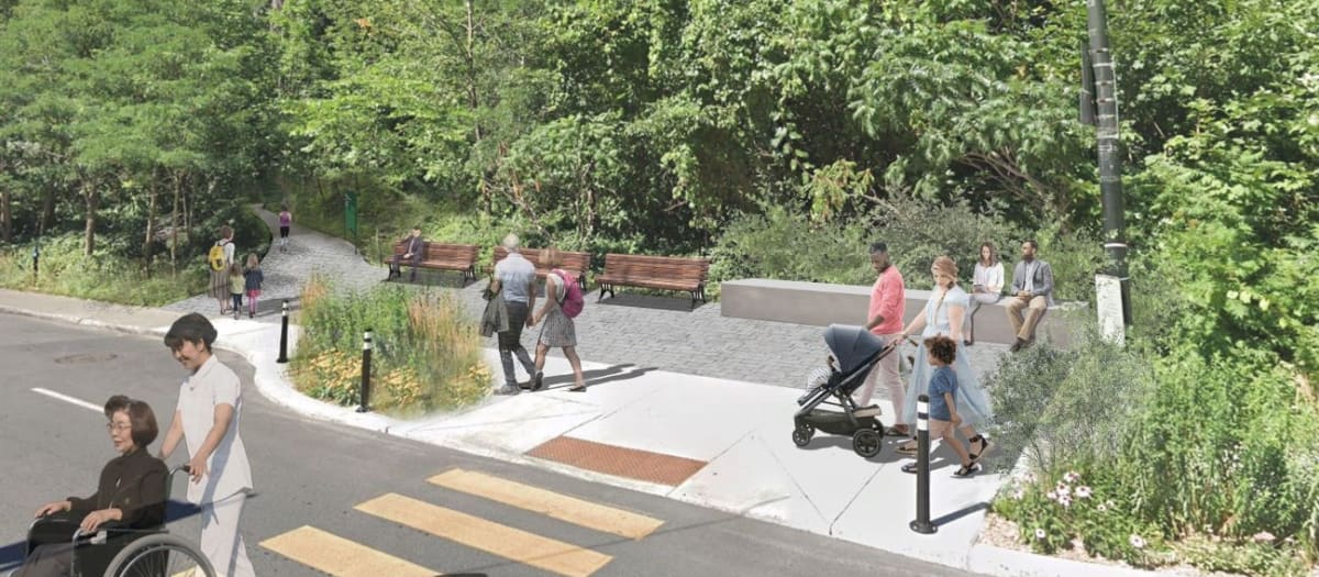Image de rendu du futur aménagement de l'entrée du flanc sud-ouest du parc du Mont-Royal