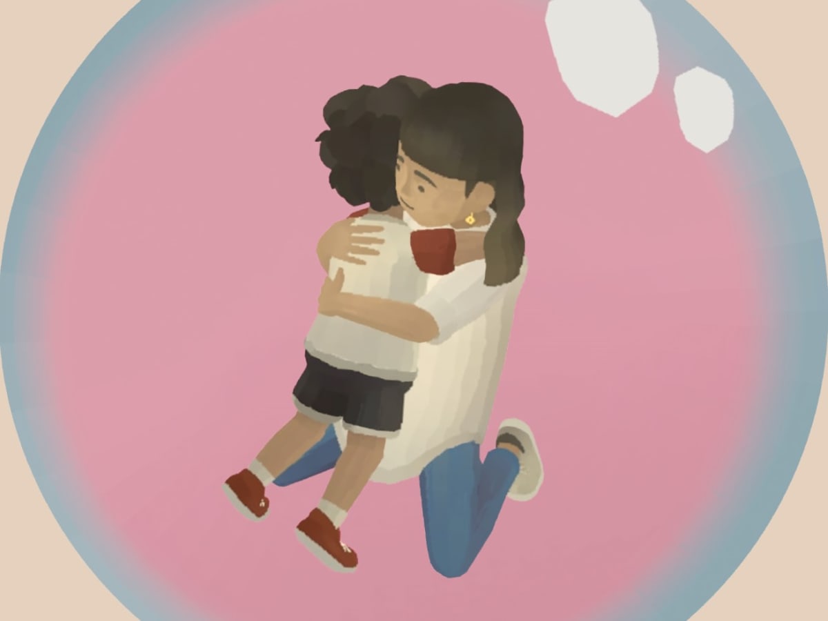 Dessin d'une jeune femme et un jeune enfant qui s'étreignent