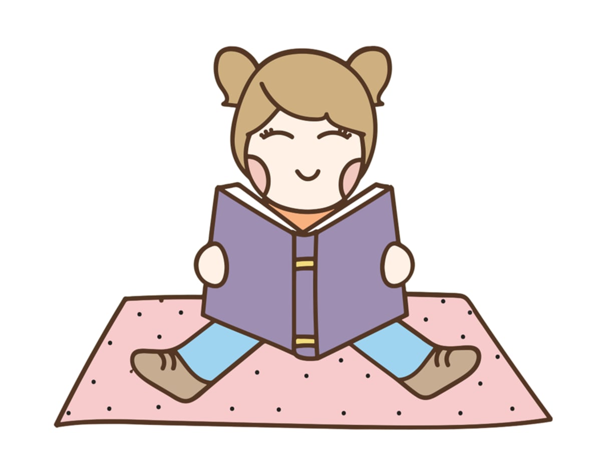 Illustration d'un enfant qui lit un livre assis sur un tapis.
