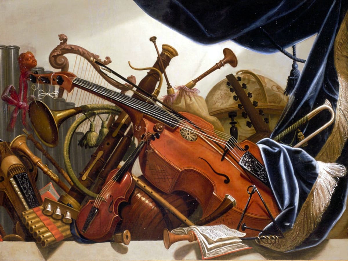 image présentant une multitude d'instrument de musique baroque