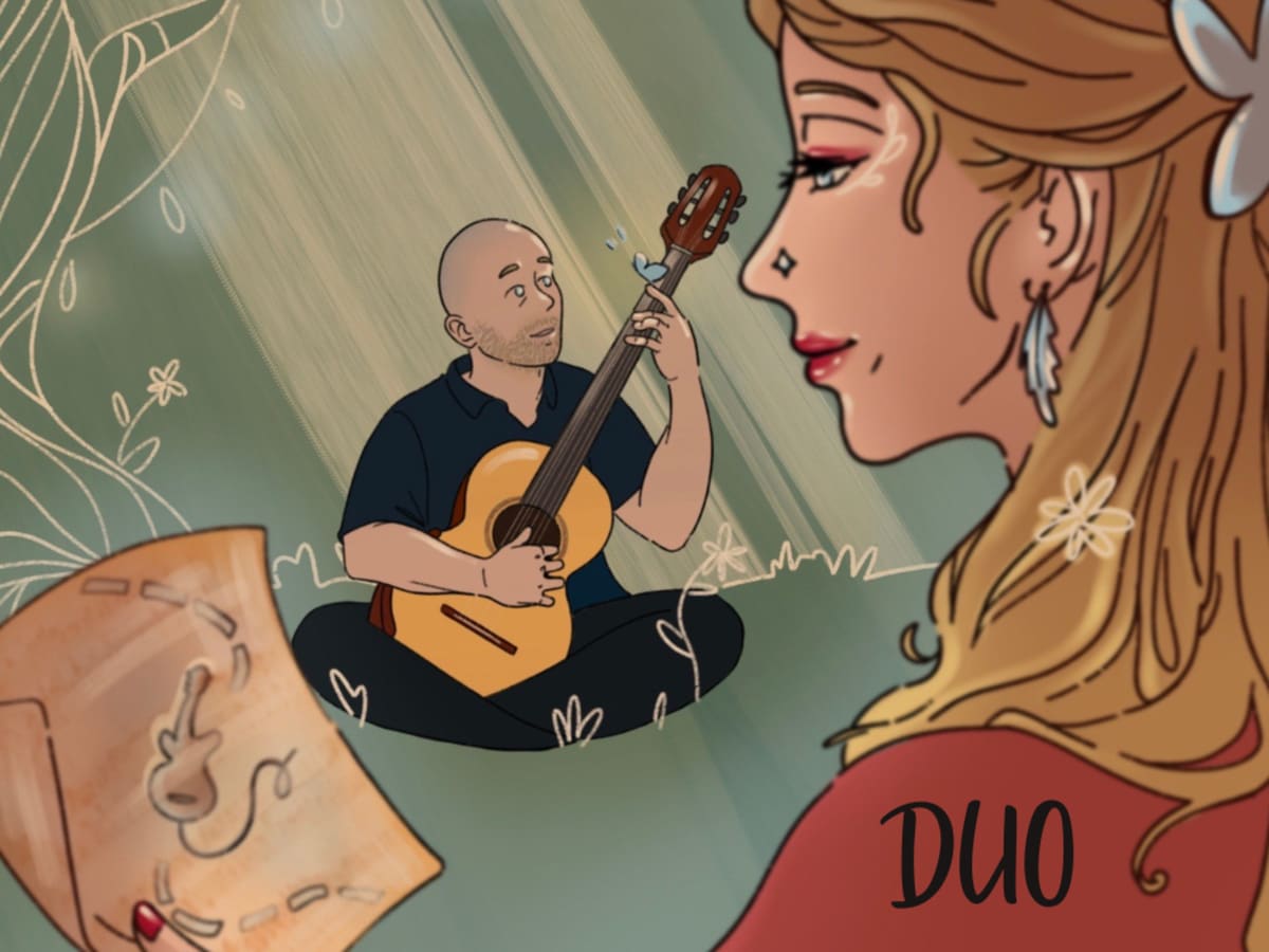 Illustration d'un guitariste et d'une chanteuse