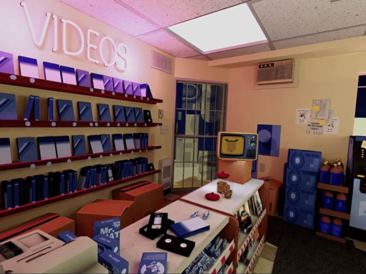 Intérieur d’un vidéoclub recréé en réalité virtuelle