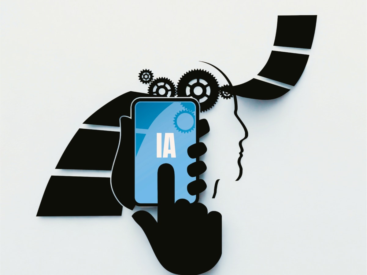 Cette illustration numérique représente le concept de l'intelligence artificielle (IA) et son interaction avec l'être humain.