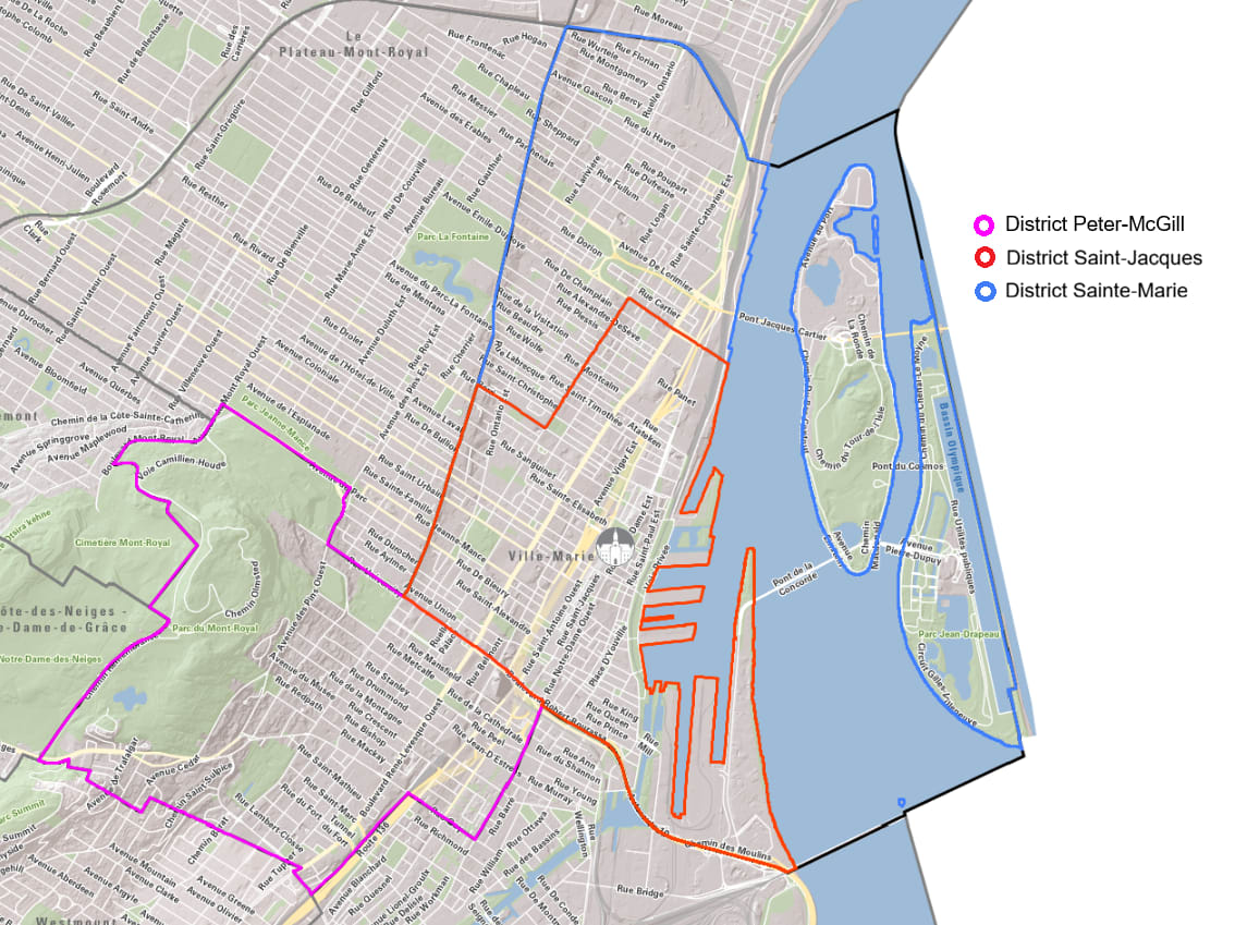 Carte des districts de Ville-Marie