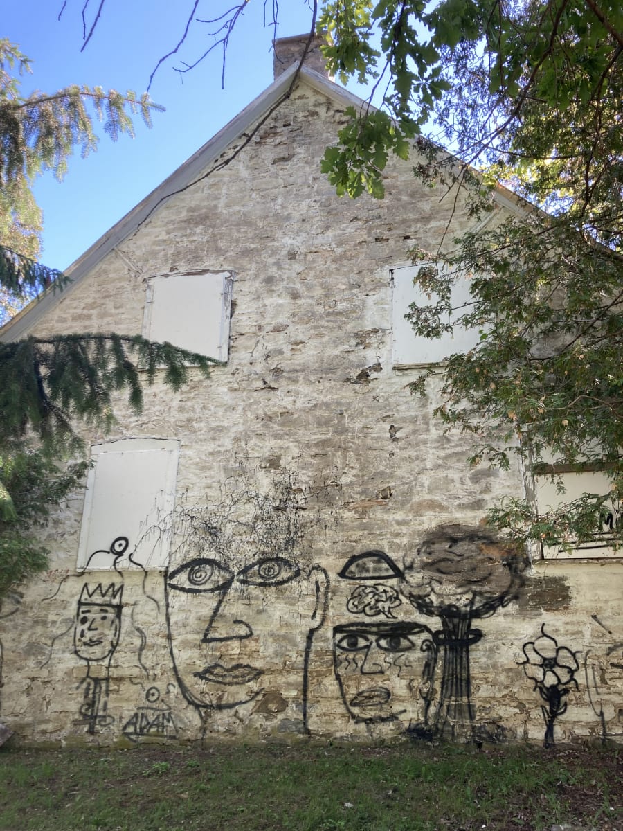 Une façade de la Maison avec des graffitis