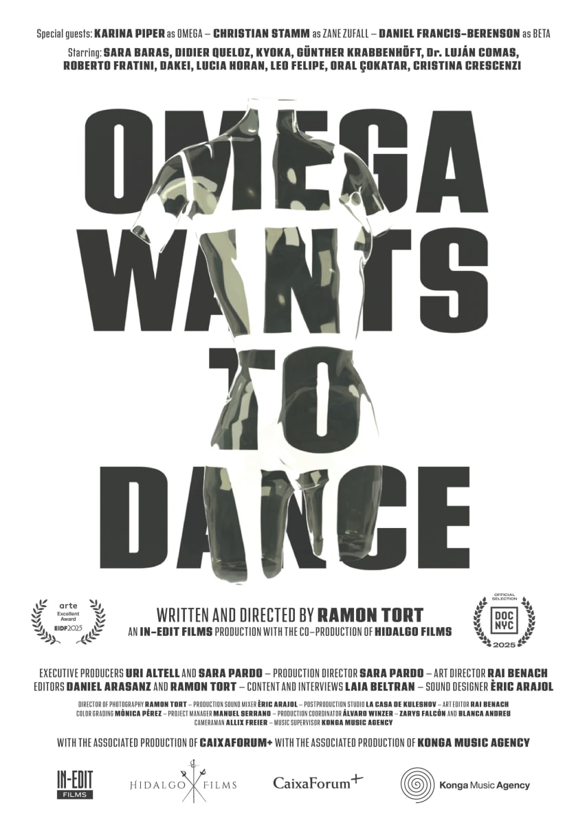 Texte Omega wants to dance en noir sur fond blanc