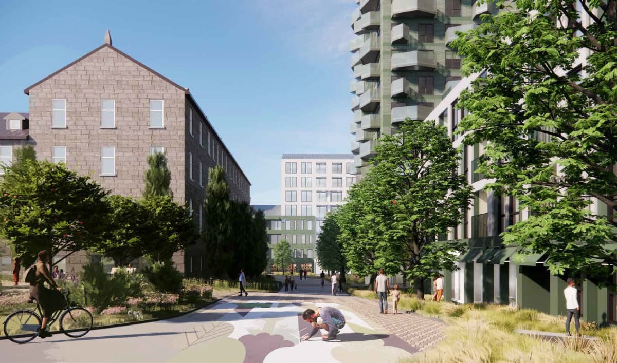 Aperçu - Projet du site du couvent de la résurrection - Vue de la promenade d'accès sud vers l'est du site