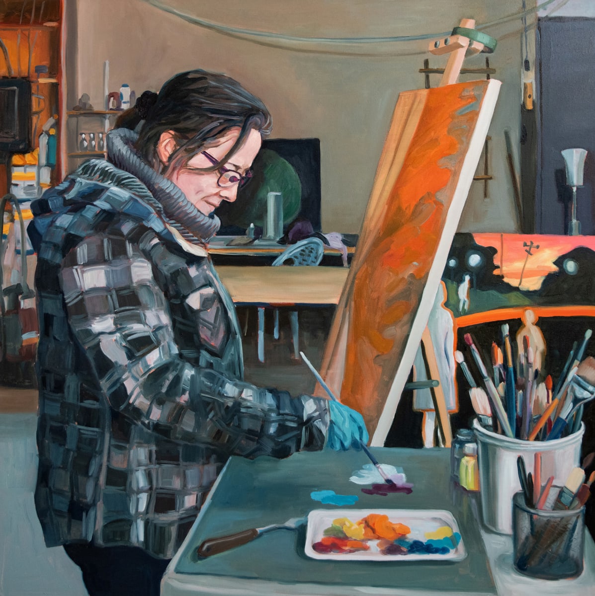 Auto-portrait d'Iryna de profil en train de peinturer