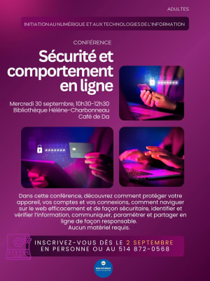 Conférence sécurité et comportement en ligne bibliothèque hélène-charbonneau