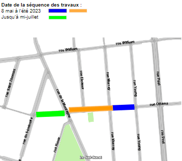 Carte rue Ottawa - Dates de la séquence des travaux