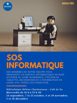 SOS informatique entrée libre gratuit bibliothèque Hélène-Charbonneau