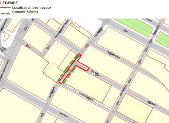 Localisation des travaux dans la rue William, entre les rues de l'Inspecteur et du Shannon