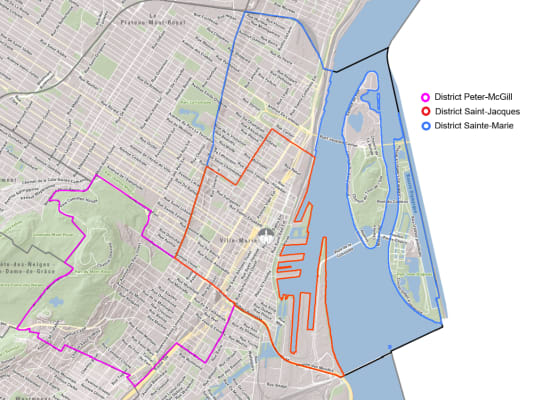 Carte des districts de Ville-Marie