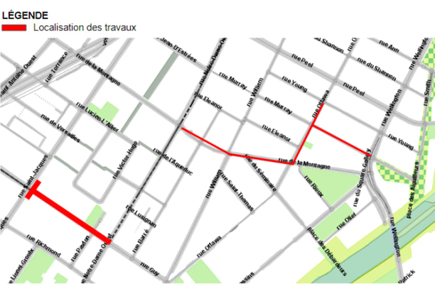 Zone des travaux dans Griffintown, 15 juillet 2022